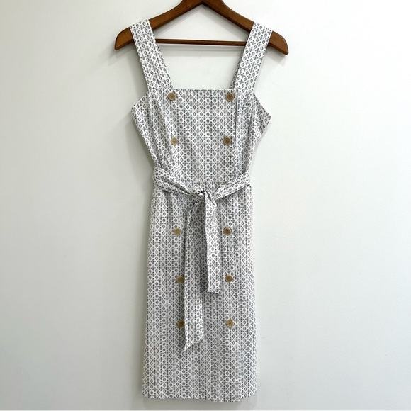 a new day Dresses & Skirts - A New Day Linen Geo Print Double Breasted Sleeveless Apron Dress Cream Small